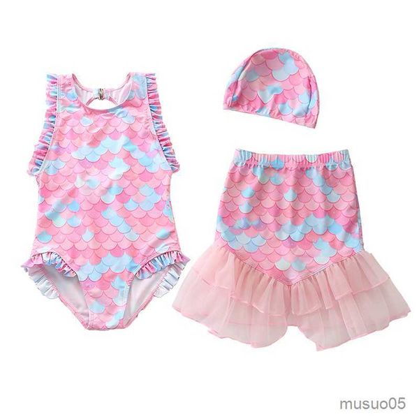 Zweiteiliges Mädchen-Kind-Badeanzug-Meerjungfrau-Baby-Badebekleidungs-Einteiler mit Spitzen-Rüschen-Rock-Sommer-Strand-Kleinkind-Kind-Badeanzug-Set