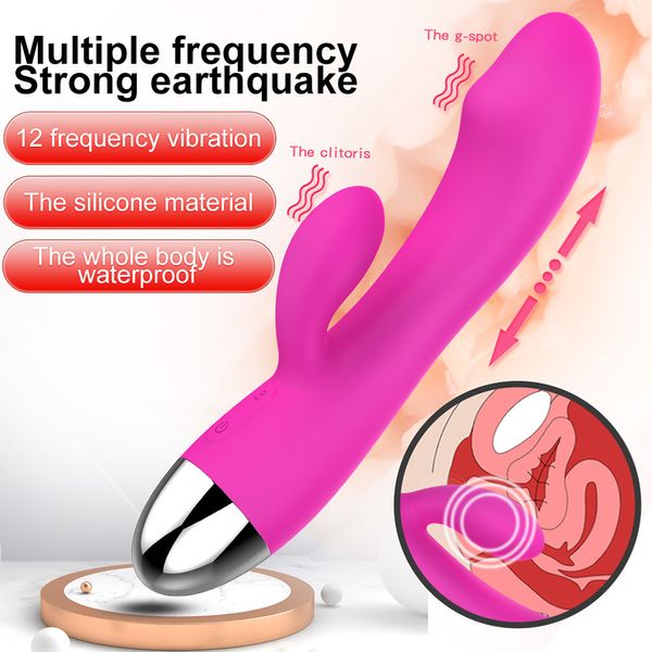 Vibratori 12 Velocità G Spot Potente Dildo Coniglio per le donne Massaggio di stimolazione del clitoride Giocattoli adulti del sesso USB ricaricabile 230509