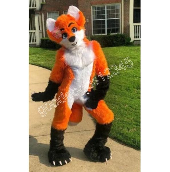 Super fofo long Furry Fox Fursuit Mascot Trajes Halloween Fancy Party Dress Cartoon Caracter Carnival Xmas Páscoa Páscoa Fantas