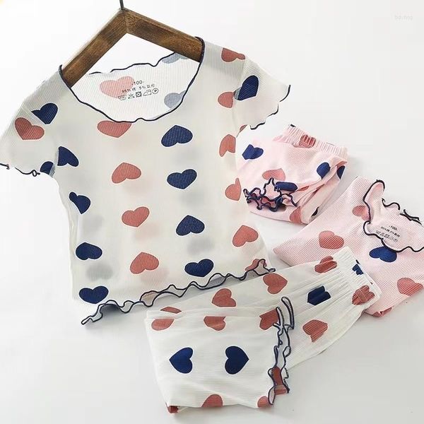 Conjuntos de roupas Love Prind Prind Summer Roupos para bebê Pijama casual Pijama Roupas de 2-Pieces Roupa Camiseta Crianças de Mangas Curta