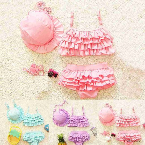 Zweiteiliger neuer Sommer-netter Baby-Bikini-Badeanzug-Satz scherzt Baby-Bikini-Rüsche-Badebekleidungs-Badeanzug-Badeanzug Dreiteiliger Badeanzug