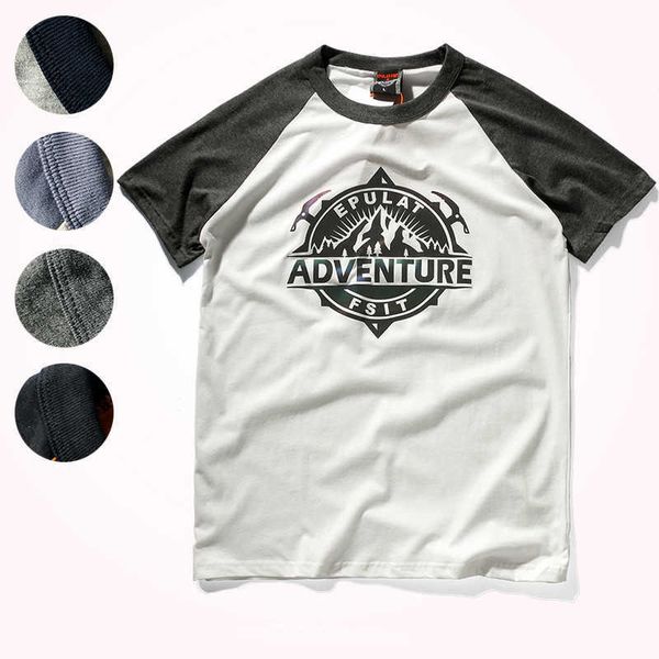 Camisetas masculinas 2021 Summer New Raglan Sleeve Letter Printed T-shirt Moda masculina Moda de mangas curtas Round Pesh