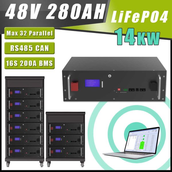 48V LIFEPO44 280AH 200AH 100AH ​​Pil Paketi 51.2V 14kWh Rs485 ile PC İzleyebilir Enerji Depolama Yedek Gücü Vergi Yok