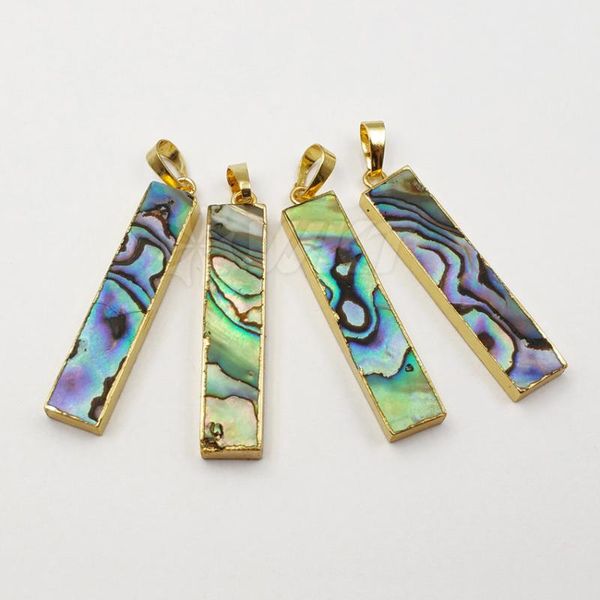 Charme WT-P1165 Kundenspezifischer natürlicher Abalone-Muschel-Großhandelsstangen-Anhänger mit Goldordnungs-einzigartigem rechteckigem für modischen Schmuck MakingCharms