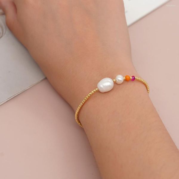 Gliederarmbänder Freundschaft Seil Armreif für Frauen Teenager Mädchen handgemachtes Geschenk unregelmäßige natürliche Perle Charme Kristall Modeschmuck