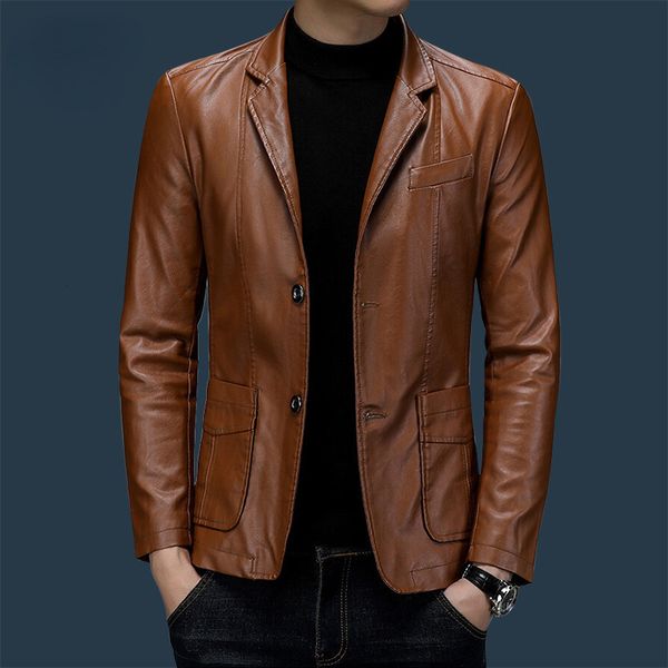 Jackets de trajes masculinos Casaco masculino Jaquetas de lapela Business Leather Jackets Men Pu Blazers estilo coreano Slim Fashion Leather Coat Streetwear 230509