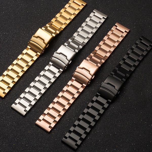 Assista bandas 18mm 19mm 20mm 21mm 22mm 23mm 24mm 25mm 25 mm de aço inoxidável Metal Metal Watch Band Bracelet Band Band Black Silver Rose Gold 230509