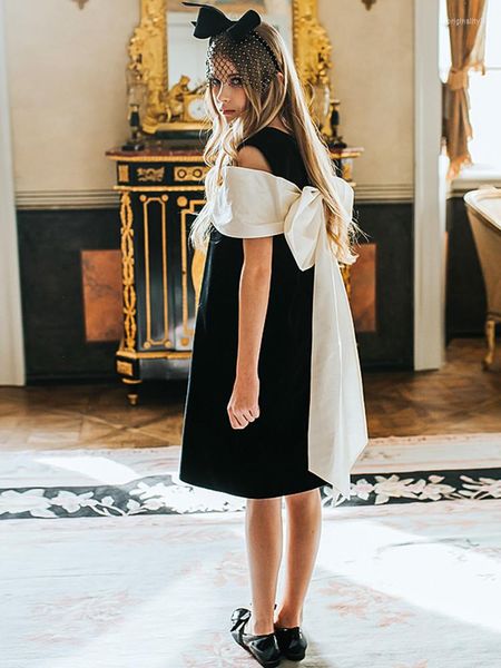 Vestidos de menina de vestido de verão preto e branco princesa de luxo aniversário casamento crianças garoto festa de festa de bebê roupas de bebê