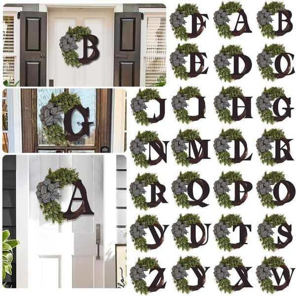 Fiori decorativi Cognome Anno Corona porta con fiocco Segno di benvenuto Decorazioni natalizie per esterni 26 lettere inglesi 1 pz / set