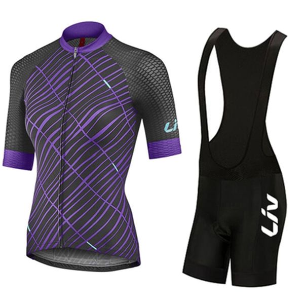 Set di maglie da ciclismo LIV donna Set di maglie da ciclismo Abbigliamento da ciclismo Estate ragazza Camicie da bici Tuta Pantaloncini con bretelle da bicicletta MTB donna Ciclismo Maillot 230509