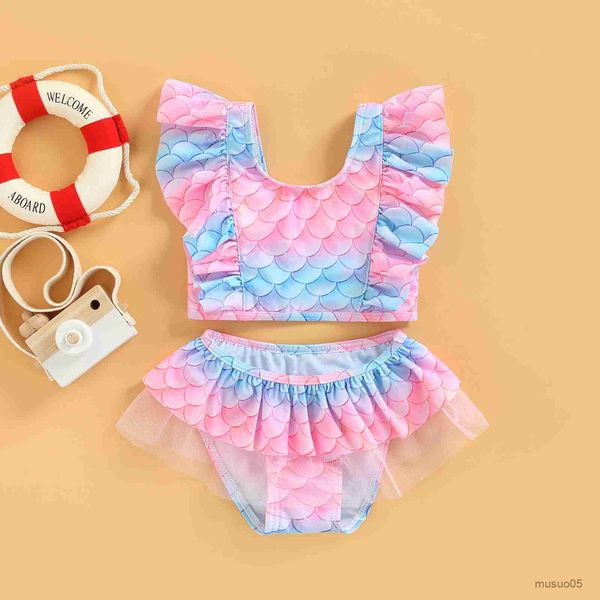 Costume da bagno bikini per bambina nuovo in due pezzi costume da bagno per bambina con stampa di ghiaccio carino costume da bagno in rete per bambini