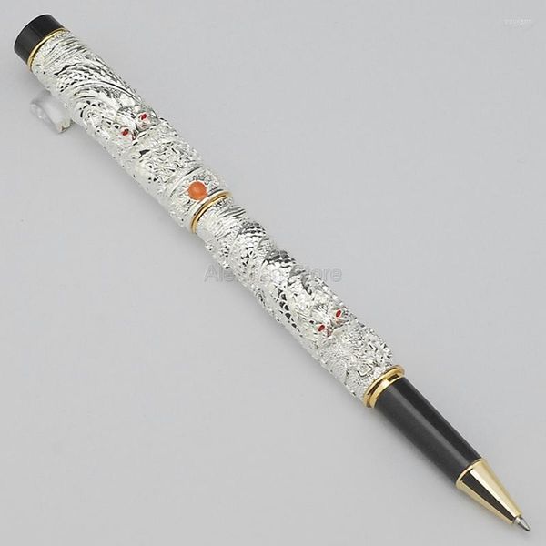 Jinhao Business Rollerball Pen Silver Mall Double Dragon, играющий жемчужные металлические вытирающие варенье для офисной школы