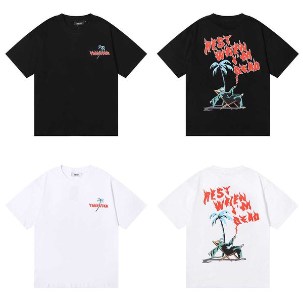 Roupas da moda de grife camisetas camisetas Marca Trapstar Coqueiro Cadeira reclinável Confortável padrão de vida impresso Algodão de fio duplo Alto peso Manga curta Tsh