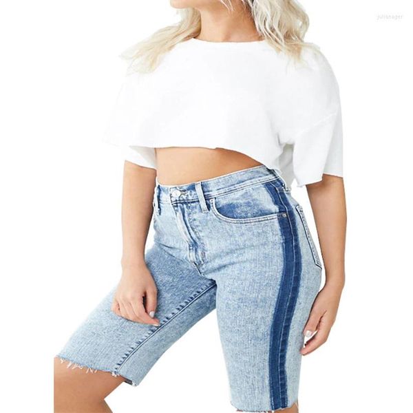 Damen Jeans Ins Fashion Damen Sommer Shorts Lady Y2K Punk Patchwork Denim Hosen Streetwear Mädchen Casual High Waisted Knielänge