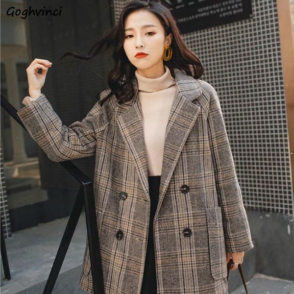 Pantaloni Donna Brazers Business Lady Vendita calda 3XL Plaid Allentato Doppio petto Bottone Dentellato Stile coreano Moda Ulzzang Streetwewar Nuovo