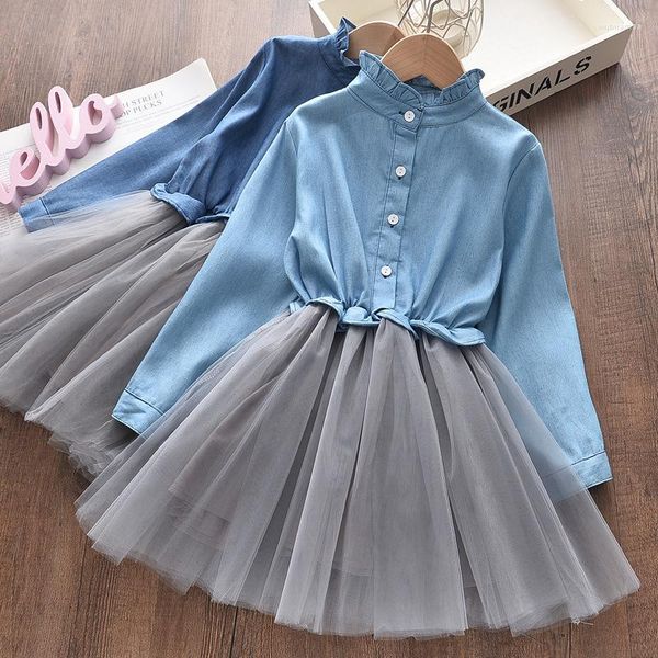 Mädchenkleider 2023 Frühling und Herbst Kinderbekleidung Mädchen Prinzessin Kleid Denim Top Tüllrock Baby Langarm Anzug