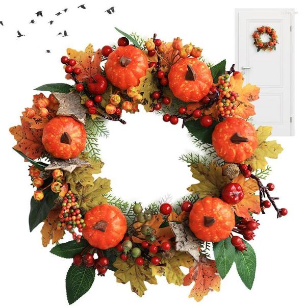 Fiori decorativi Ghirlanda autunnale Raccolta Bacche di foglie di porta fatte a mano autunnali di zucca per il Ringraziamento