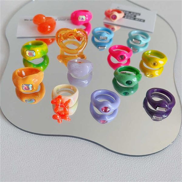 Band Ringe Sommer Transparent Kontrast Farbe Blume Harz Ring Einfache Kristall Geometrische Acetat für Frauen Mädchen Party Schmuck 2023 Neue Z0509