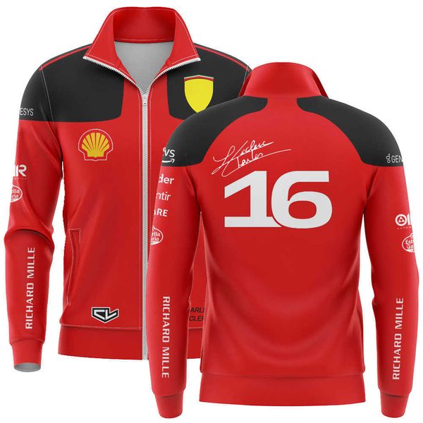 2023 Moda F1 Felpa con cappuccio da uomo Giacche Felpa Formula One Team Racing Cappotto con cerniera Charles Leclerc # 16 Sport Oversize