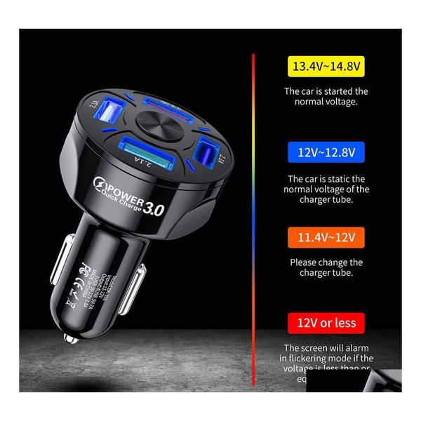 Другое Auto Electronics Accnic 4 Ports USB Car Charger Quick Charge 3.0 Fast Sigarette Splitter для Huawei Phone Drop Dust Dhtpj