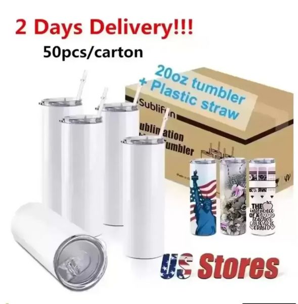 US CA Stock Düz 20oz Süblimasyon Tumbler Boş Paslanmaz Çelik Kupalar DIY Vakum Yalıtımlı Araba Tumblers Kahve 2 Gün Teslimat