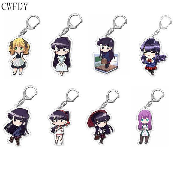 Keychains Kawaii Manga Anime Komi não pode comunicar Shoko Komi Kichain de acrílico Q versão Komi Shoko Tadano Hitohit Figura Pingente Chaveio J230426