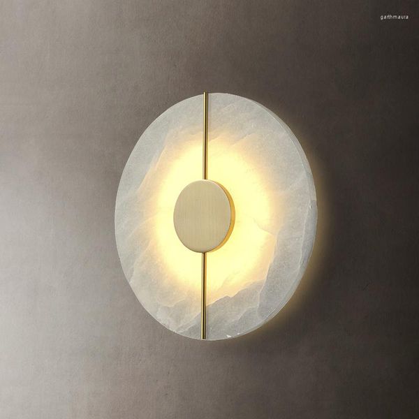 Lâmpadas de parede Modern Brass Copper Marble Interior Lamp Golden Luxury Villa Living Dining Room Bedroom Bedside El Design Scone Light