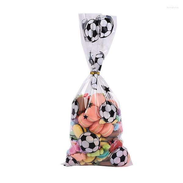 Gift Wrap Soccer Party Favors Bag tatle Salable Treat Sacos de doces tema de futebol de Goodie com laços de torção para o mundo