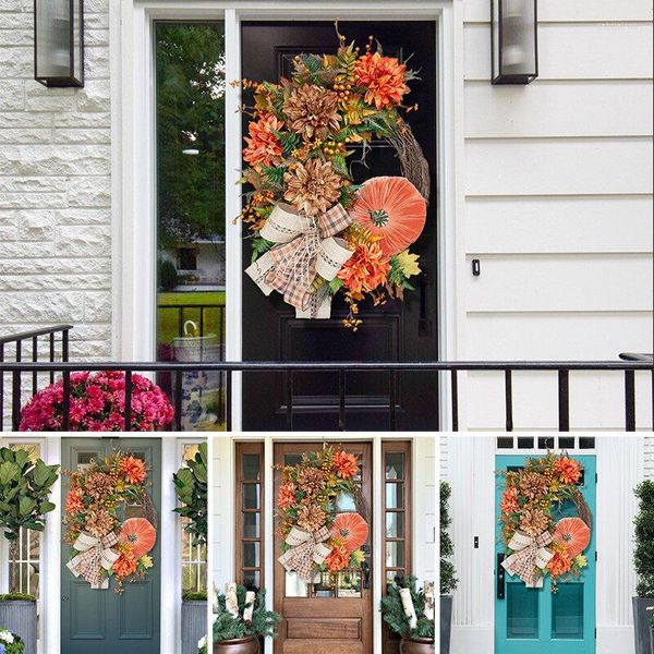 Flores decorativas de abóbora na coroa de caça para a porta da frente Design exclusivo Decorações de outono de outono festival de festas em casa festival interno
