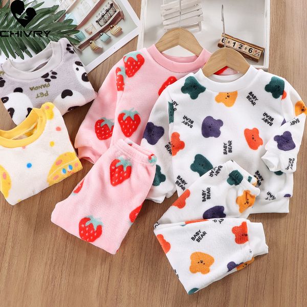 Pigiama Autunno Inverno Bambini Spessore Caldo Pigiama di flanella Set Neonati maschi Ragazze Cartoon Manica lunga O-Collo Set di abbigliamento Pigiama da notte 230509