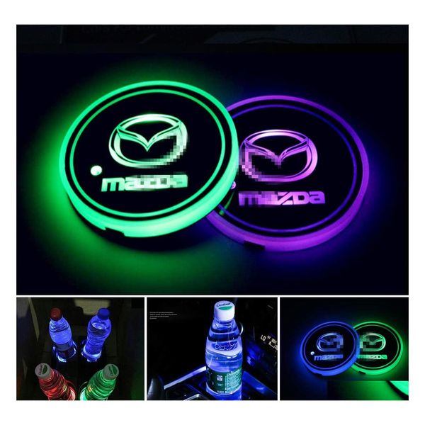 Aquecimento de veículo Copo de 2pcs Luzes de carro LED Luzes 7 cores Alterando a lâmpada de atmosfera interior de tapete luminescente da almofada USB para Mazda dhxsh