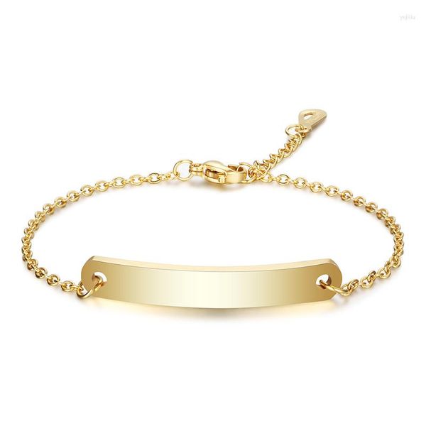 Link Bracelets Trendy Titanium Steel Bend Dog Tag Rolo Chain For Men Women UNISSISEX Charm Jewelry Gift pode gravar