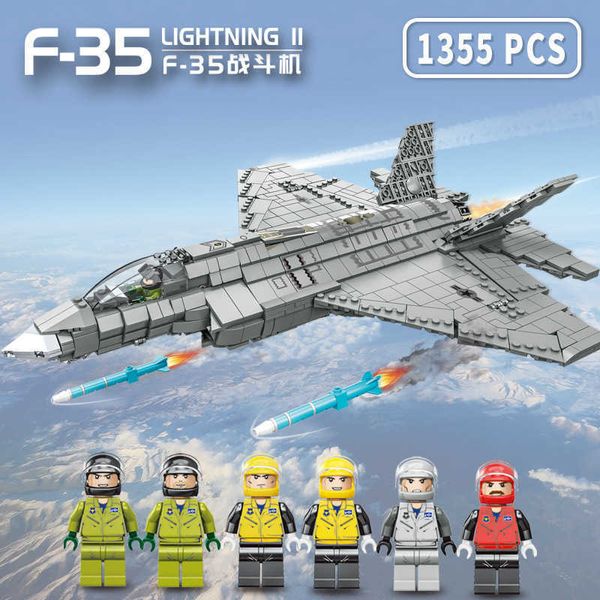 Blocchi F-35 Fighter Fighter Piccoli Blocchi Blocchi invisibile Modello di bombardiere Assemblaggio di aeromobili militari T230509