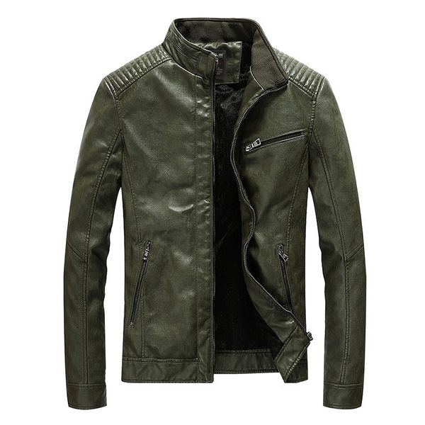 Jackets masculinos Jaqueta de couro Faux verde Men Men Motion Cast Velvet Motorcycle Coat Spring Outwear Casual Plus Size 3xl-5xl Soofamento solto 230509