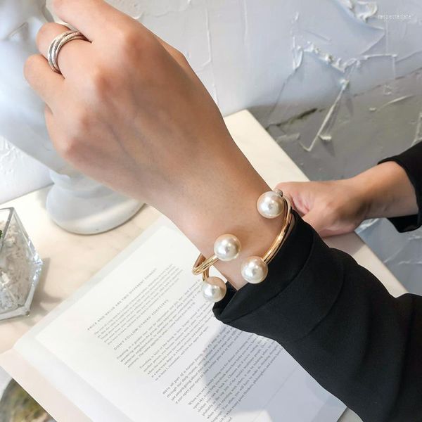 Strang Mode Legierung Schmuck Doppelschicht Perlenarmband Frauen Asymmetrisch halboffen