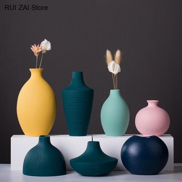 Objetos decorativos Figuras de cerâmica criativa pequena vaso simples de decoração moderna decoração redonda cor de cor sólida 230508