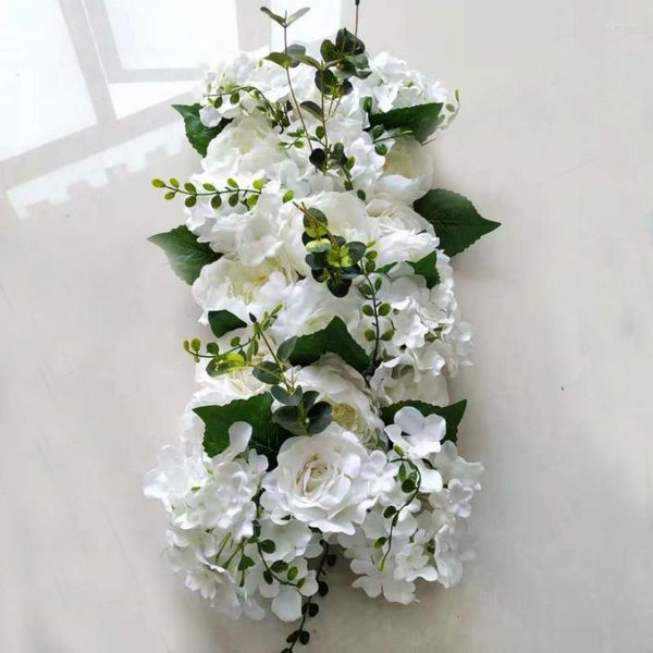 Flores decorativas Hydrangea artificial Peony Rose Silk Flower Water Wedding Chumbo Arch Square Garland