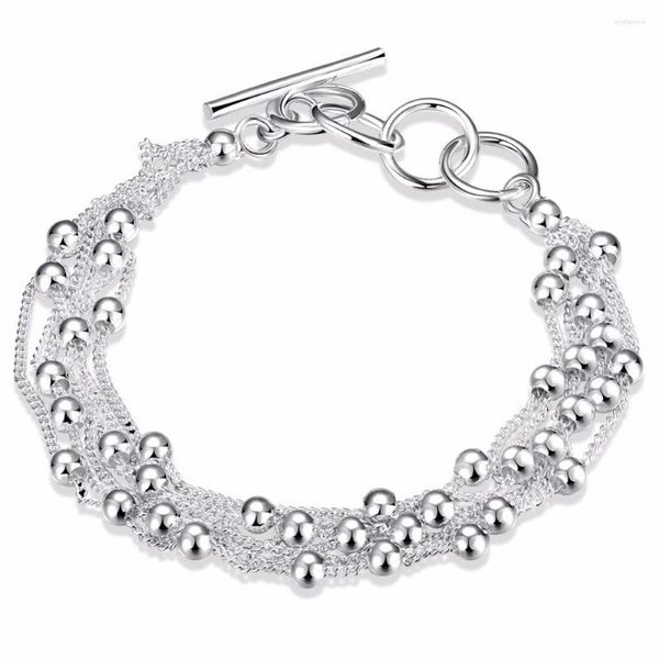 Bracelets de link 925 Sterling Silver Buckle Six Line Jewelry Ball Sweet Style Fomen's Bracelet para participar da festa