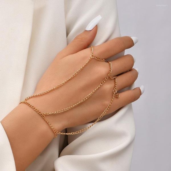 Gliederarmbänder Minimalistisches mehrschichtiges langkettiges Quasten-Fingerring-Armband für Frauen Männer koreanisches Handgeschirr Modeschmuck