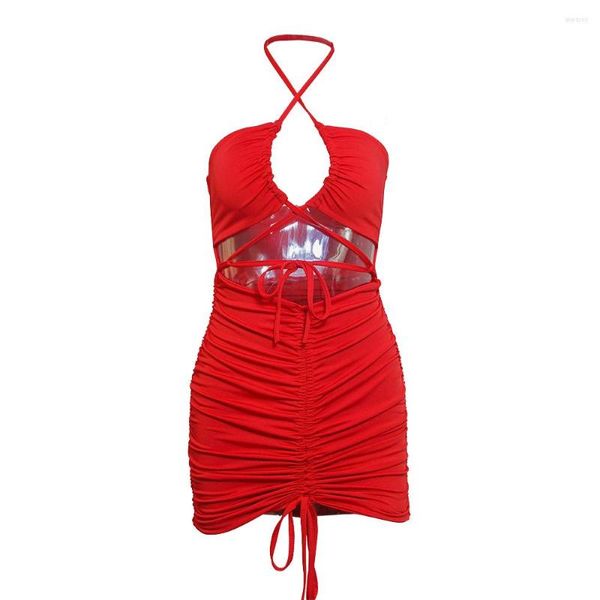Vestidos casuais vermelhos 18-35 Age Girls Backless Monted Summer Summer Dress confortável