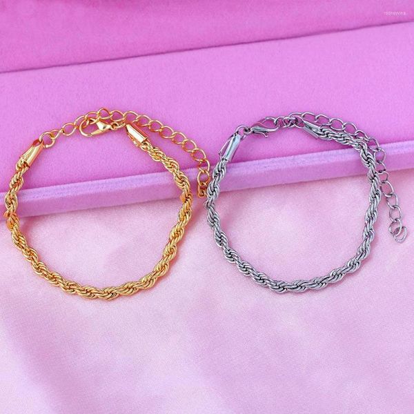 Pulseiras de link jjfoucs minimalista de 4 mm de corda torcida para mulheres moda de forma ouro prata colorida metal pulso bijoux jóias de personalidade