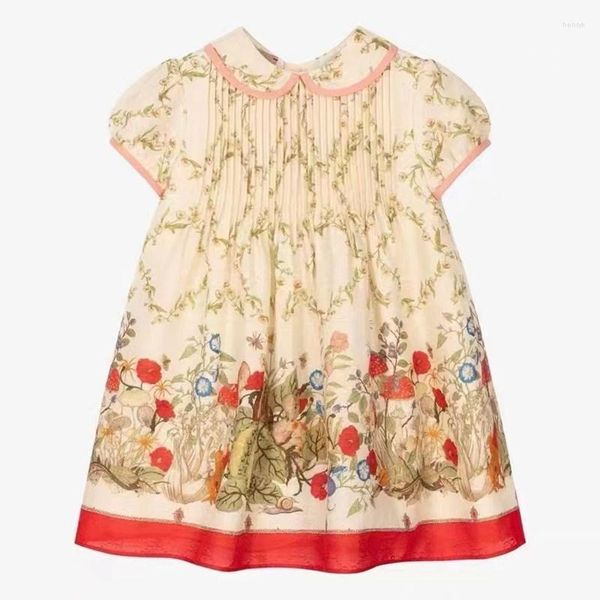 Vestidos de menina 2023 Moda Vestido de festa de verão Princesa mangas de sopro de crianças flores adolescentes roupas de luxo