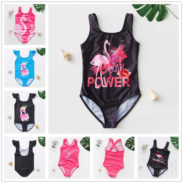 Roupas de banho infantis 2 12 anos meninas maiôs de um pedaço de meninas roupas de banho flamingo impressão infantil roupas de banho infantil garotas nadar na praia p230509