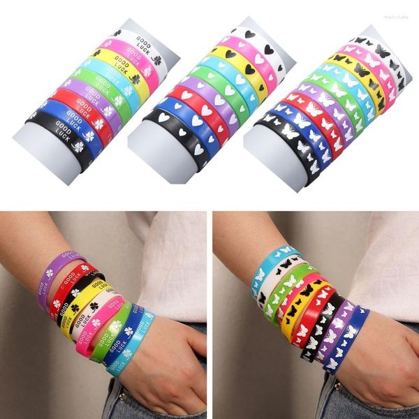 Bangle E0BE 9Pcs Braccialetti in silicone Buona fortuna Accessori per braccialetti con quadrifoglio