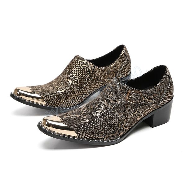 Scarpe da uomo fatte a mano di lusso Slip On Gold Blink Fashion Scarpe eleganti in pelle formale Tacchi alti 6cm Scarpe da festa e da sposa