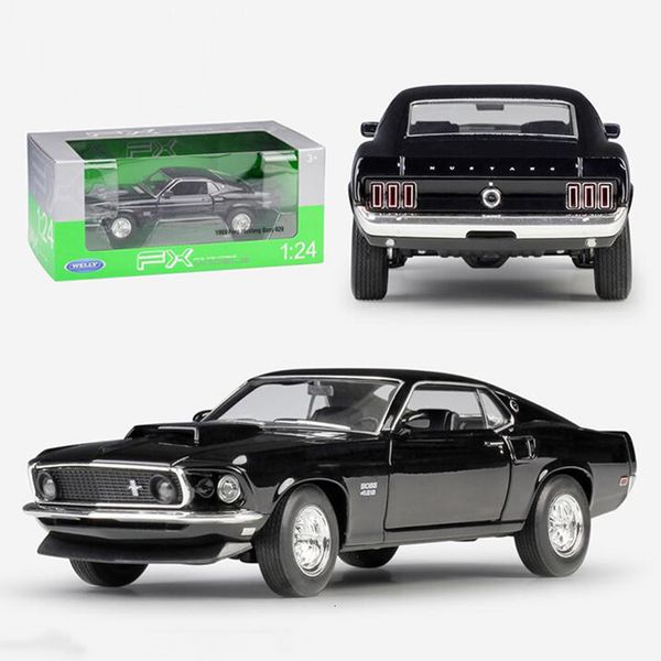 Modelo Diecast cerca de 19cm 1/24 liga de metal escala Classic Car Diecast Modelo 1969 Ford Mustang Boss 429 Toy Welly Collection Toy for Kids Child 230509