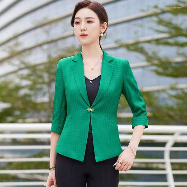 Kadınlar Suits Est Styles Kadınlar Yarım Kollu Blazers Ceketleri Ceket İlkbahar Yaz Profesyonel Ofis İş İş Giyim Gözden Giyim Üstleri Blaser