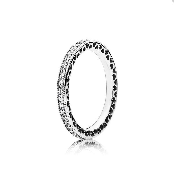 Кольцо пары Sparkle Hearts For Pandora Аутентичное серебряное серебряное ювелирное дизайнер для женщин для женщин Crystal Diamond Love Ring с оригинальным коробным набором