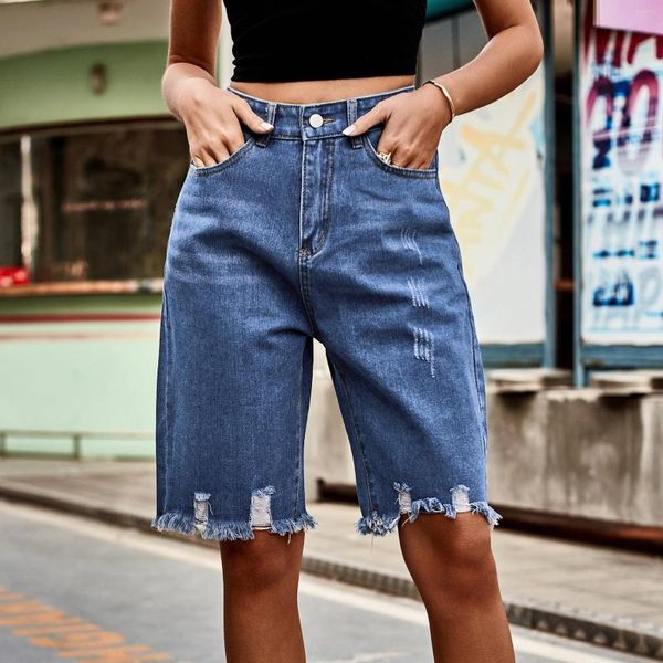 Shorts femininos 2023 jeans rasgado calças cinco peças com jeans marginais de babados da moda para mulheres