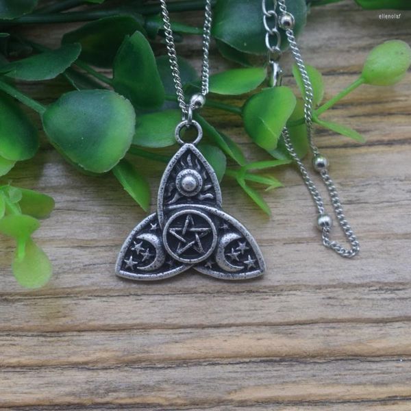 Catene Triple Moon And Sun Goddess Wicca Pentagram Magic Amulet Collana Witchcraft Pagan Jewelry